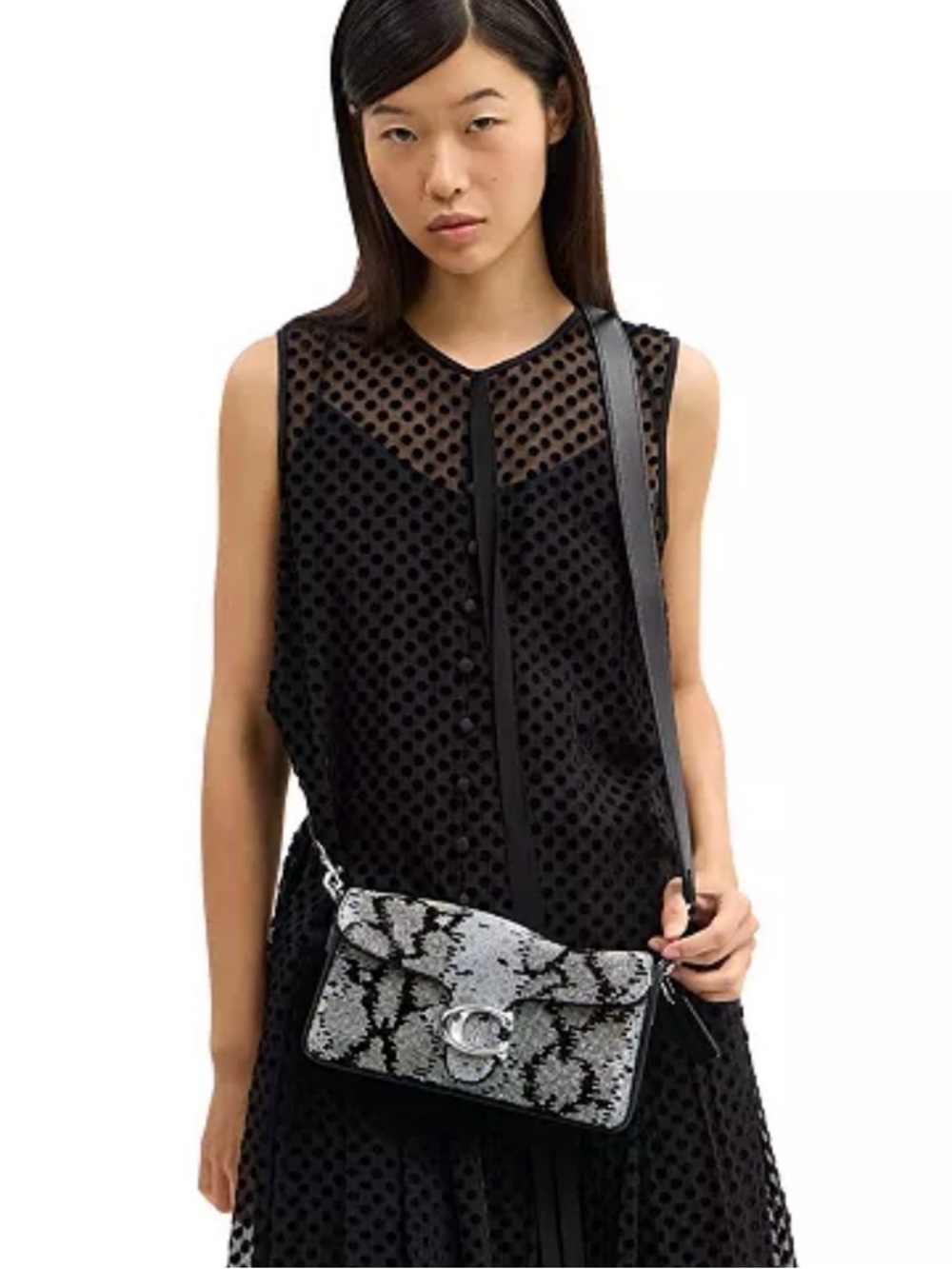 Coach Crystal Snake-Print Shoulder Bag in Black and Silver - Picture 4 of 7